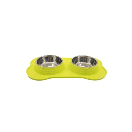 Boluri și distribuitoare de hrană și apă - Castron dublu pentru animale Bonnie Foodie,verde lime, 39 x25 cm