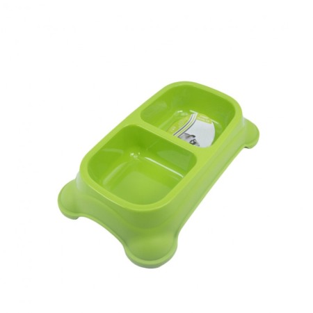 Boluri și distribuitoare de hrană și apă - Castron dublu Rainwbow Bowl ,pentru animale, picioare antiderapante, verde, 35 x 22 cm, Doty