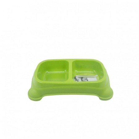 Castron dublu Rainwbow Bowl ,pentru animale, picioare antiderapante, verde, 35 x 22 cm, Doty [1]