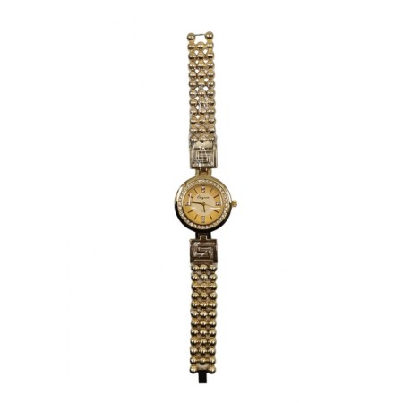 Ceas dama LuxuryBrace mecanism Quartz, bratara metalica aurie, pietre, 19 cm, design elegant, comfortabil si versatil [1]