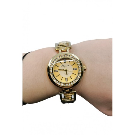 Ceas dama LuxuryBrace mecanism Quartz, bratara metalica aurie, pietre, 19 cm, design elegant, comfortabil si versatil [3]