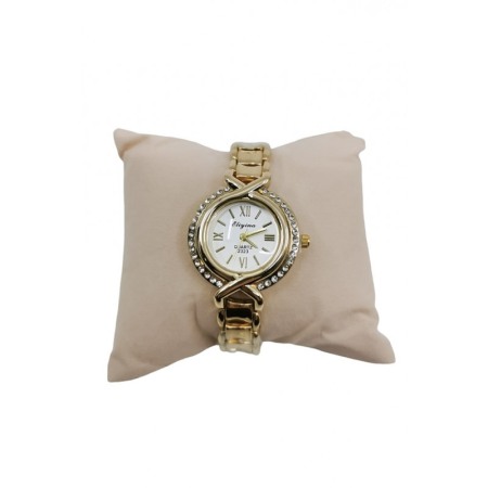 Cadouri unice - Ceas dama LuxuryBraid mecanism Quartz, bratara metalica aurie, pietre, 19 cm, design elegant, comfortabil si versatil