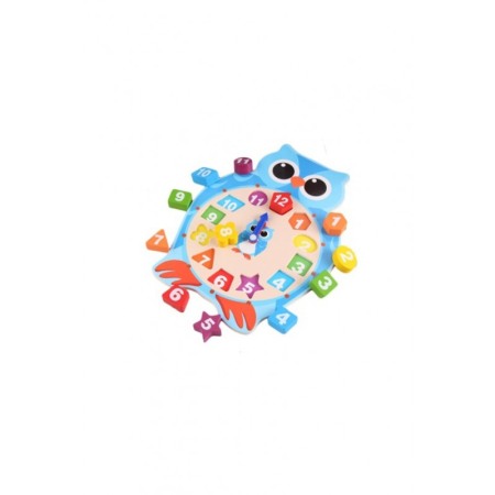 Ceas de jucarie din lemn, bufnita, forme geometrice,multicolor,Doty [3]