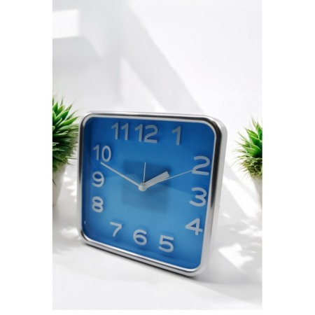 Ceas de masa AtClock Doty®, forma patrata, design minimalist, rama arginie, functioneaza cu baterie, 15 cm, albastru [3]