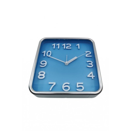 DECO - Ceas de masa AtClock Doty®, forma patrata, design minimalist, rama arginie, functioneaza cu baterie, 15 cm, albastru