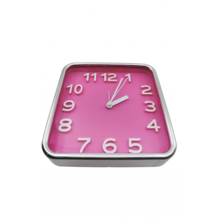 Casa si gradina - Ceas de masa AtClock Doty®, forma patrata, design minimalist, rama arginie, functioneaza cu baterie, 15 cm, roz
