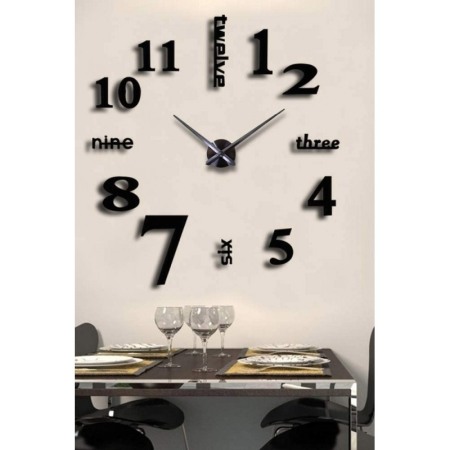 Ceas de perete 3DWatch, se lipeste de perete, design creativ, 130 cm, cifre iesite in relief, negru/argintiu [2]