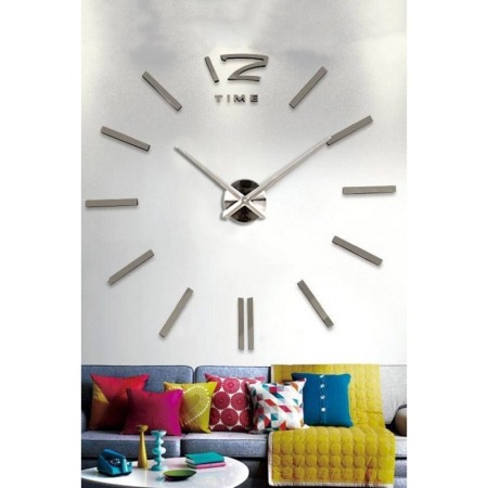 Ceas de perete Silver3DWatch, se lipeste de perete, design creativ, 100 cm, cifre iesite in relief, argintiu [5]