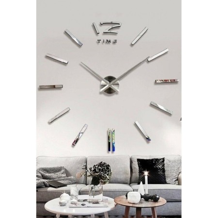 Ceas de perete Silver3DWatch, se lipeste de perete, design creativ, 100 cm, cifre iesite in relief, argintiu [2]