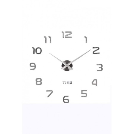 DECO - Ceas de perete Silver3DWatch, se lipeste, design creativ, 100 cm, 33 cm limba, cifre iesite in relief, argintiu