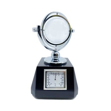 Ceas decorativ cu termometru Farenheit Globe, cu glob pamantesc de sticla, lemn maro, 16x7 cm [4]