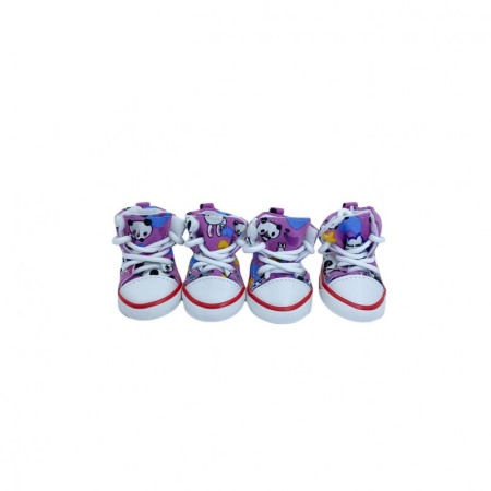 Cizmulite cu siret pentru catei de talie mica,model Cartoon, masura L, roz/alb, 7 X 5 cm [0]