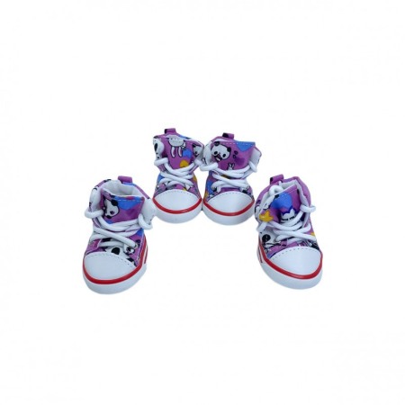 Cizmulite cu siret pentru catei de talie mica,model Cartoon, masura L, roz/alb, 7 X 5 cm [4]