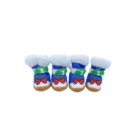 Îmbrăcăminte pentru câini - Cizmulite Strawberry Boots, cu scai pentru catei de talie foarte mica, masura L, albastru,5.5 x 5 cm