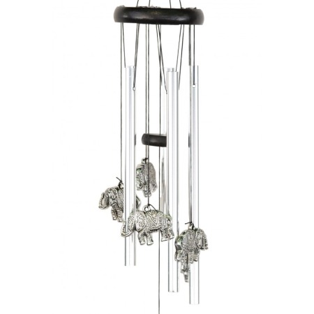Clopotei de vant FengElephant, cu elefantul norocos, design elegant din metal si lemn, argintiu/negru, 65 cm, Doty®️ [3]