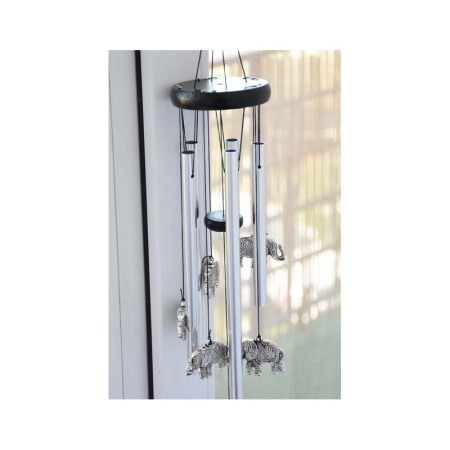Clopotei de vant FengElephant, cu elefantul norocos, design elegant din metal si lemn, argintiu/negru, 65 cm, Doty®️ [2]