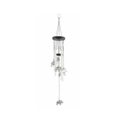 DECO - Clopotei de vant FengElephant, cu elefantul norocos, design elegant din metal si lemn, argintiu/negru, 65 cm, Doty®️