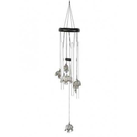 Clopotei de vant FengElephant, cu elefantul norocos, design elegant din metal si lemn, argintiu/negru, 65 cm, Doty®️ [4]