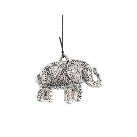 Clopotei de vant FengElephant, cu elefantul norocos, design elegant din metal si lemn, argintiu/negru, 65 cm, Doty®️ [1]