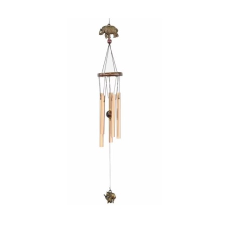 DECO - Clopotei de vant FengElephant, cu elefantul norocos, pentru prosperitate si liniste, 5 tuburi, bronz, 51 cm, Doty®️