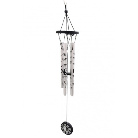 DECO - Clopotei de vant YinAndYang Doty®️, design elegant din metal si lemn, negru/argintiu, 55 cm