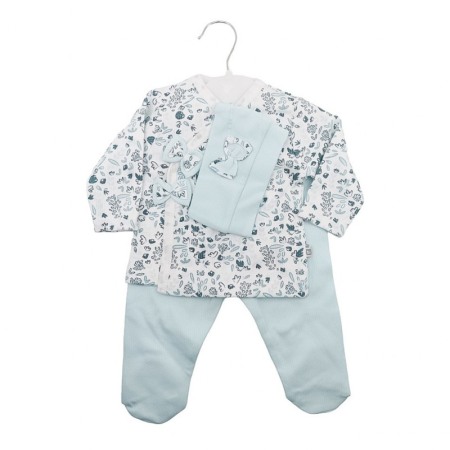 Compleu pentru bebelusi 0-3 luni BabyBlue, 3 piese, 100% bumbac, 56 cm, alb/albastru deschis, Doty®️ [1]