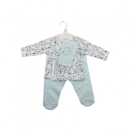 Igiena si ingrijire - Compleu pentru bebelusi 0-3 luni BabyBlue, 3 piese, 100% bumbac, 56 cm, alb/albastru deschis, Doty®️