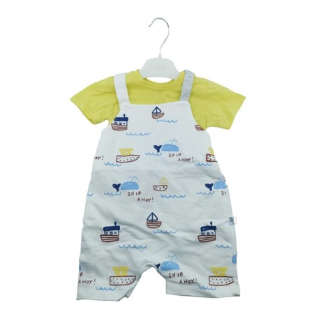 Igiena si ingrijire - Compleu pentru bebelusi 6-9 luni BabySet, 2 piese, 100% bumbac, 74 cm, alb/galben, Doty®️