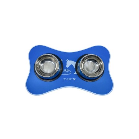 Covoras Happy Puppy, din plastic, suport pentru bolurile de mancare sau apa, forma os, 50x30 cm, albastru [2]