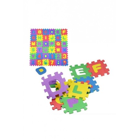 Pentru bebe si copii - Covoras Puzzle Educativ ABCarpet Doty® pentru copii, 36 piese din spuma cu imprimeu litere si cifre, multicolor, 12x12 cm