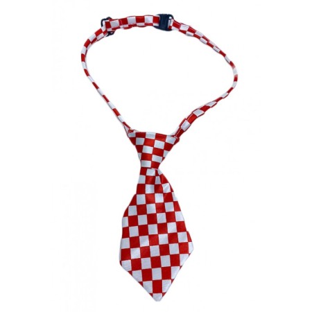Zgărzi si hamuri pisici - Cravata Fashion Raley, pentru animale de companie, mici,44-32 cm, reglabila, model carouri,rosu/alb