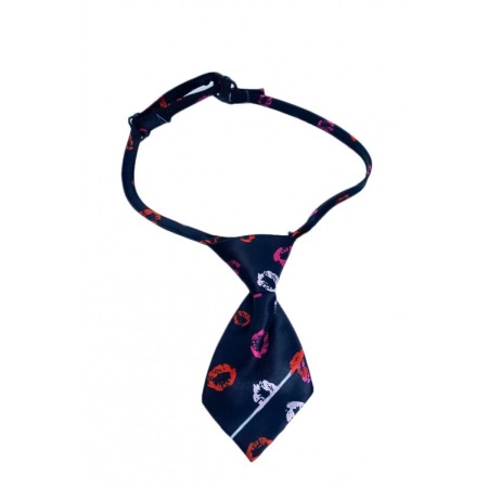 Zgărzi si hamuri pisici - Cravata Fashion Raley, pentru animale de companie, mici,44-32 cm, reglabila, model kiss,negru