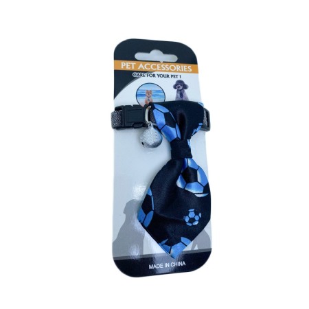 Cravata Ring Raley, pentru animale de companie, mici,32-24 cm, reglabila, clopotel inclus, model cu mingi,negru/albastru [4]