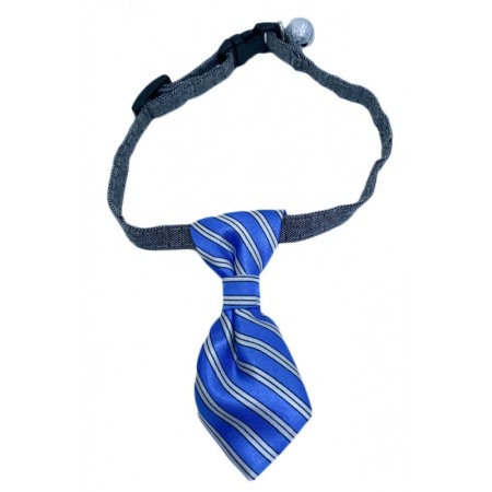 Pisici - Cravata Ring Raley, pentru animale de companie, mici,32-24 cm, reglabila, clopotel inclus, model dungi,albastru