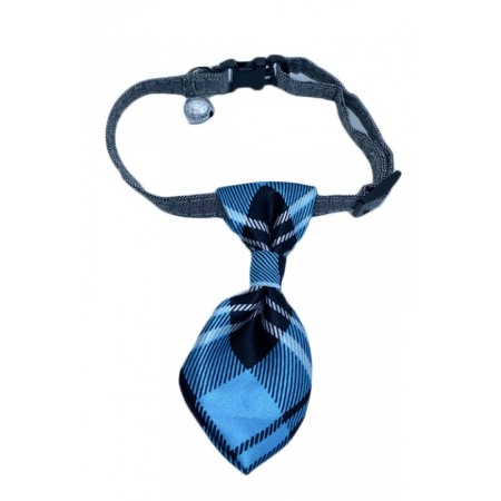 Pisici - Cravata Ring Raley, pentru animale de companie, mici,32-24 cm, reglabila, clopotel inclus, model dungi,negru/albastru