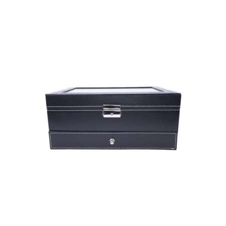 Cutie 12 ceasuri Azure , caseta eleganta neagra pentru ceasuri, piele ecologica,interior captusit cu catifea,sertar pentru bijut [1]