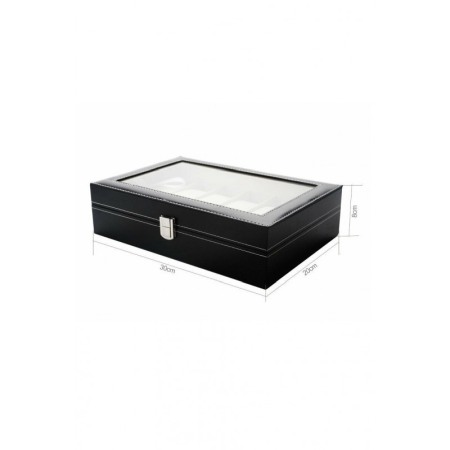 Cutie 12 ceasuri , caseta eleganta neagra pentru ceasuri + cadou cutie lemn depozitare bijuterii [2]