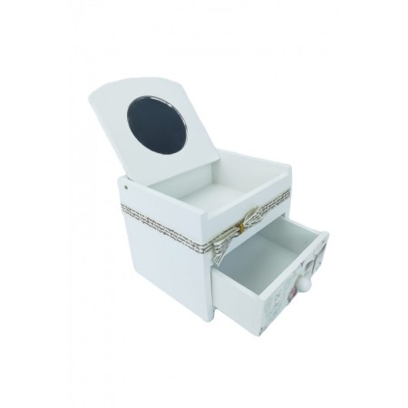 Organizatoare pentru ceasuri si bijuterii - Cutie de bijuterii alba din lemn , cu capac ,model Paris,libelula si trandafiri, 11 cm, Doty