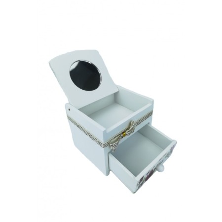 Organizatoare pentru ceasuri si bijuterii - Cutie de bijuterii alba din lemn , cu capac ,model Post Card, fluturi si flori, 11 cm, Doty