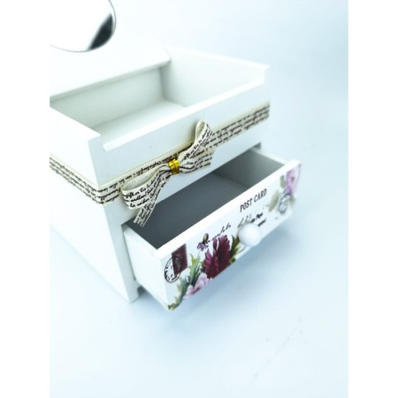 Cutie de bijuterii alba din lemn , cu capac ,model Post Card, fluturi si flori, 11 cm, Doty [2]