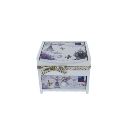 Organizatoare pentru ceasuri si bijuterii - Cutie de bijuterii alba din lemn , cu capac pictat Lavander, 12 cm, Doty