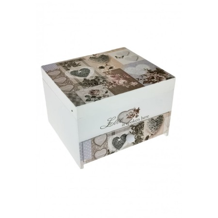 Organizatoare pentru ceasuri si bijuterii - Cutie de bijuterii alba din lemn , cu capac pictat Love is Spoken, 17 cm, Doty