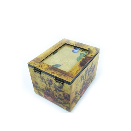 Organizatoare pentru ceasuri si bijuterii - Cutie de bijuterii Anne cu aspect vintage din lemn ,maro deschis, cu capac , compartimentata,aspect elegant, rama photo,model ca