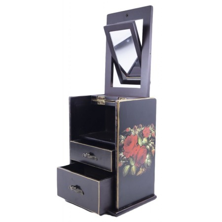 Cutie de bijuterii Anne cu aspect vintage din lemn ,maro inchis, cu capac , compartimentata,2 sertare,oglinda care se roteste, a [7]