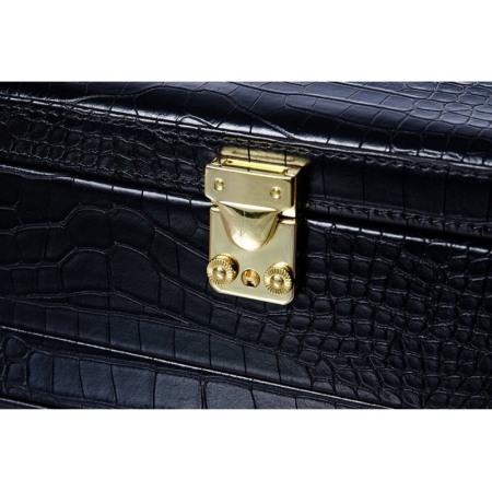 Cutie de bijuterii Black Moon, din piele ecologica tip croco, 3 niveluri, eleganta, compartimentata,contine oglinda interioara o [1]