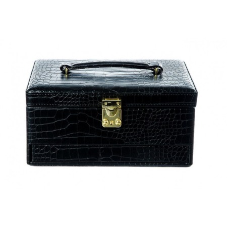 Cutie de bijuterii Black Moon, din piele ecologica tip croco, 3 niveluri, eleganta, compartimentata,contine oglinda interioara o [4]