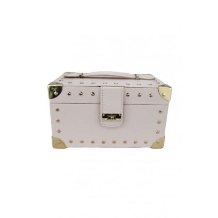 Organizatoare pentru ceasuri si bijuterii - Cutie de bijuterii din piele ecologica, eleganta, compartimentata, contine lacat si cheie, crem, doty