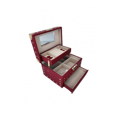 Organizatoare pentru ceasuri si bijuterii - Cutie de bijuterii din piele ecologica, eleganta, cu sertar ,19cm ,rosu , doty