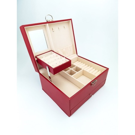 Cutie de bijuterii din piele ecologica, eleganta, cu sertar , 23 cm , rosu , doty [3]