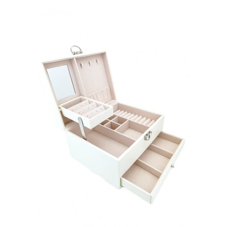 Organizatoare pentru ceasuri si bijuterii - Cutie de bijuterii din piele ecologica, eleganta, cu sertar , 23cm , alb fildes , doty